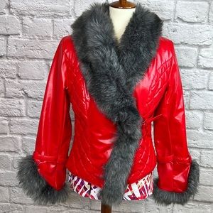 Classic Red Fashion Jacket with Faux Fur